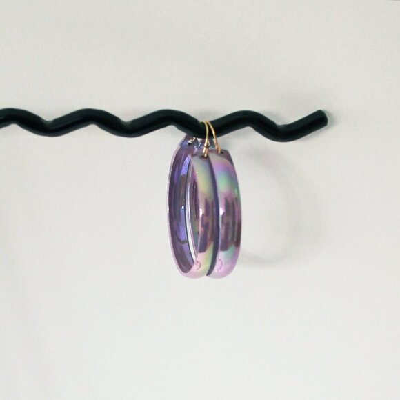 Violet Hoop Earrings, 80s Vintage Deadstock, Enamel Hoops - Picture 5 of 7